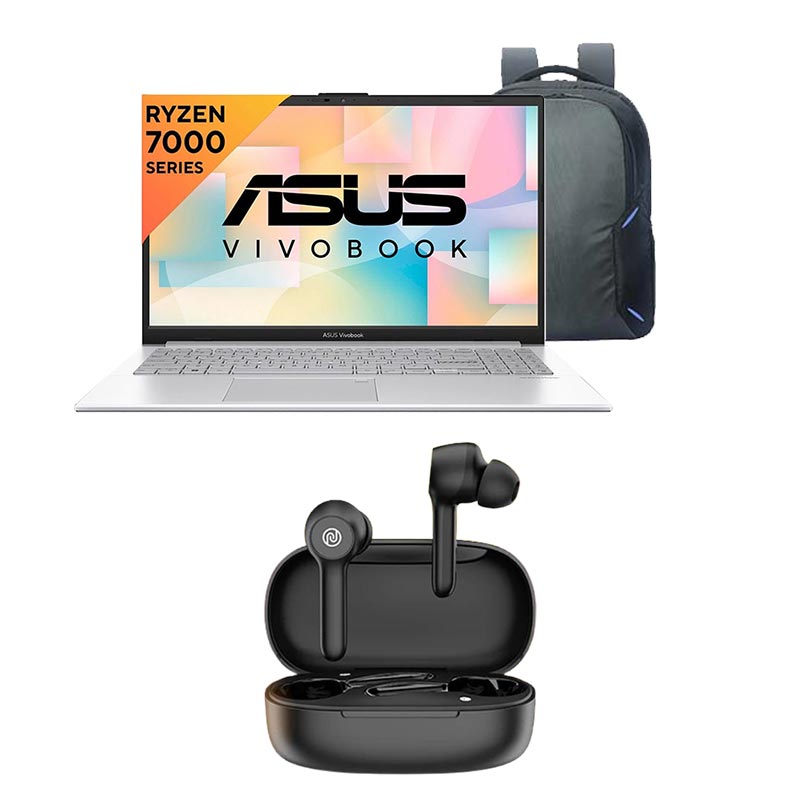 Picture of Asus Vivobook Go 15 - AMD Ryzen 3 7320U 15.6" (39.62cm) E1504FA-BQ2321WS (8GB/ 512GB SSD/ Full HD Display/ AMD Radeon Graphics/ Windows 11 Home/ Office Home 2024/ 1Year Warranty/ Cool Silver/ 1.63kg) with Laptop Bag + Noise Buds VS201 V3 in-Ear Truly Wireless Earbuds
